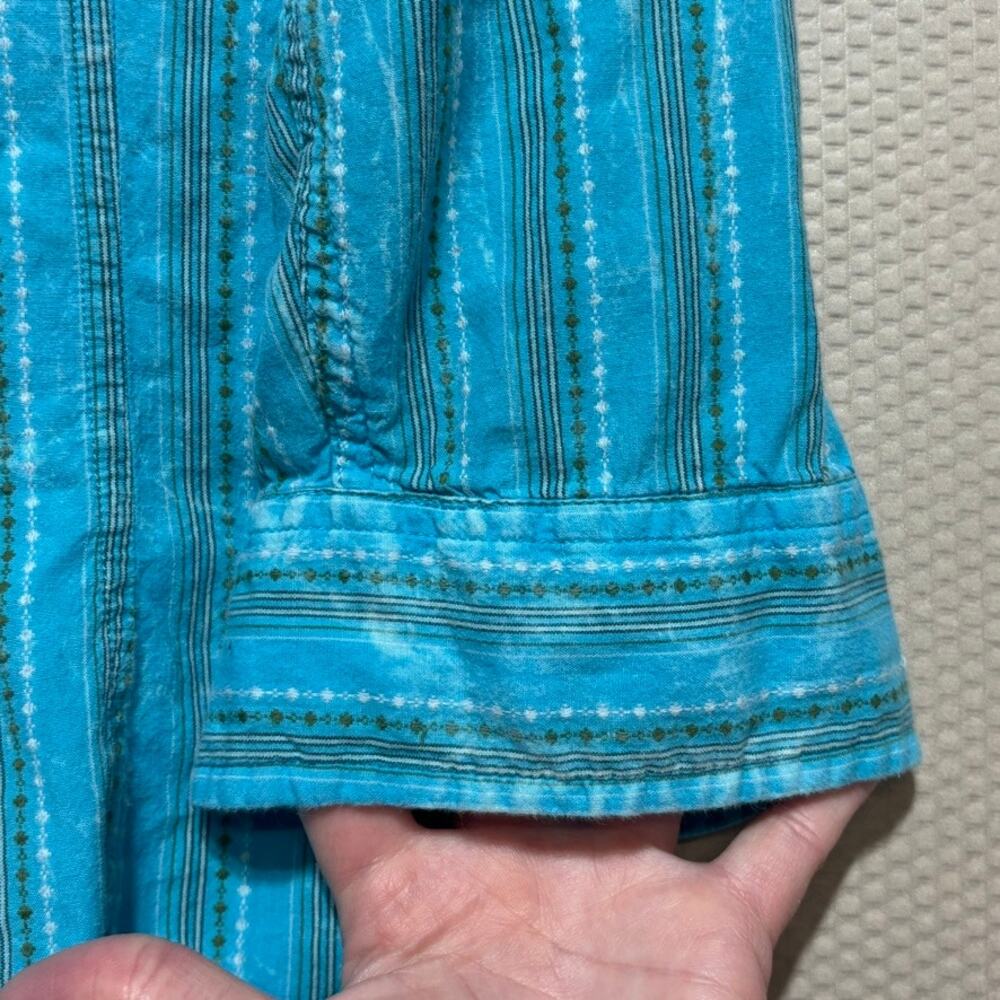 Vintage The North Face A5 Series Kids Teal Stripe Button-Up Shirt Youth Size L - Picture 2 of 9